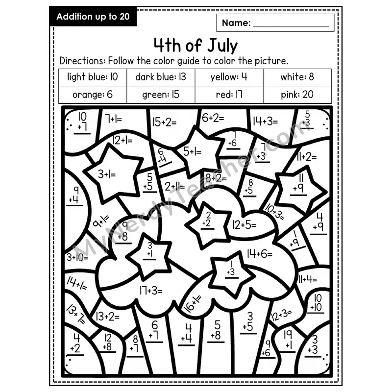 Addition to 20 Color by Number — 4th of July (Page 3)