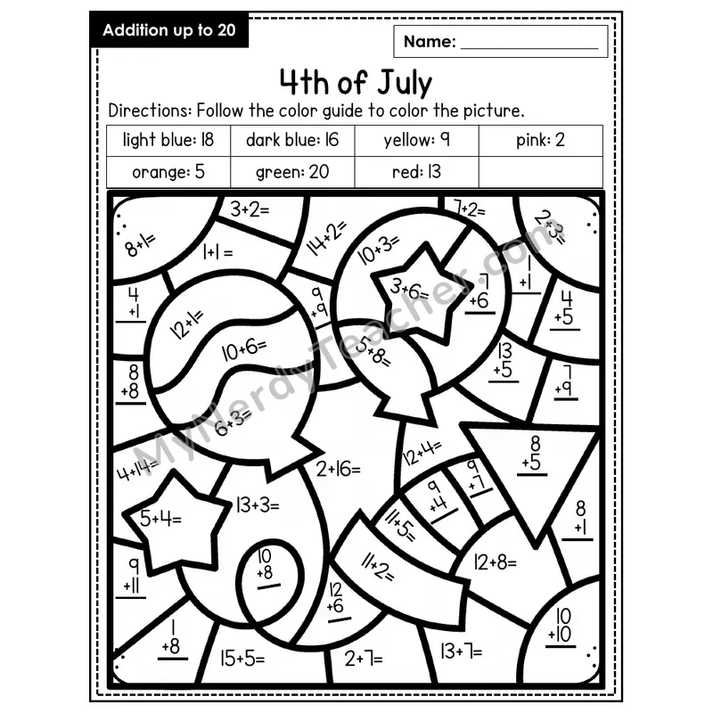 Addition to 20 Color by Number — 4th of July (Page 5)