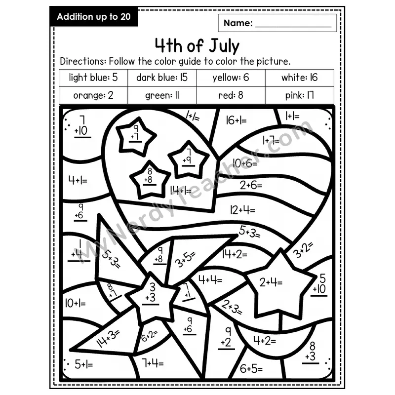 Addition to 20 Color by Number — 4th of July (Page 4)