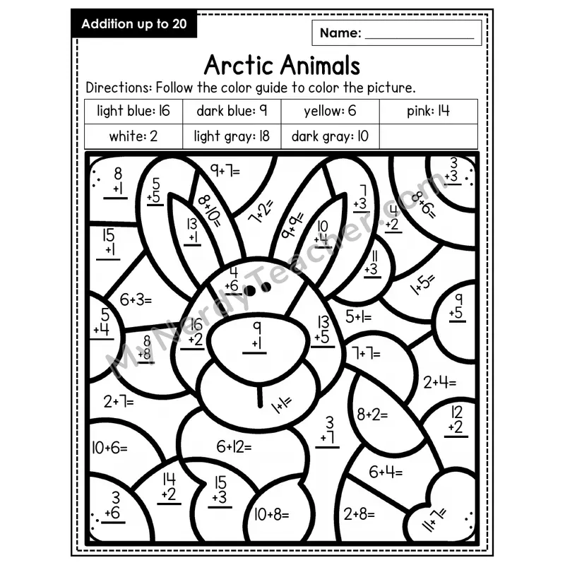 Addition to 20 Color by Number — Arctic Animals (Page 2)