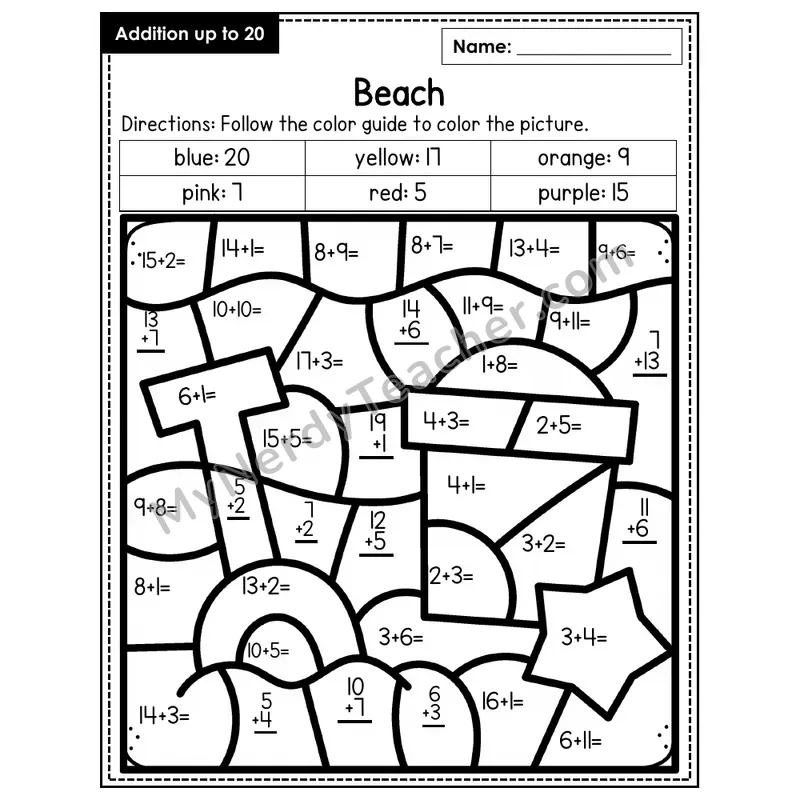 Addition to 20 Color by Number — Beach (Page 5)
