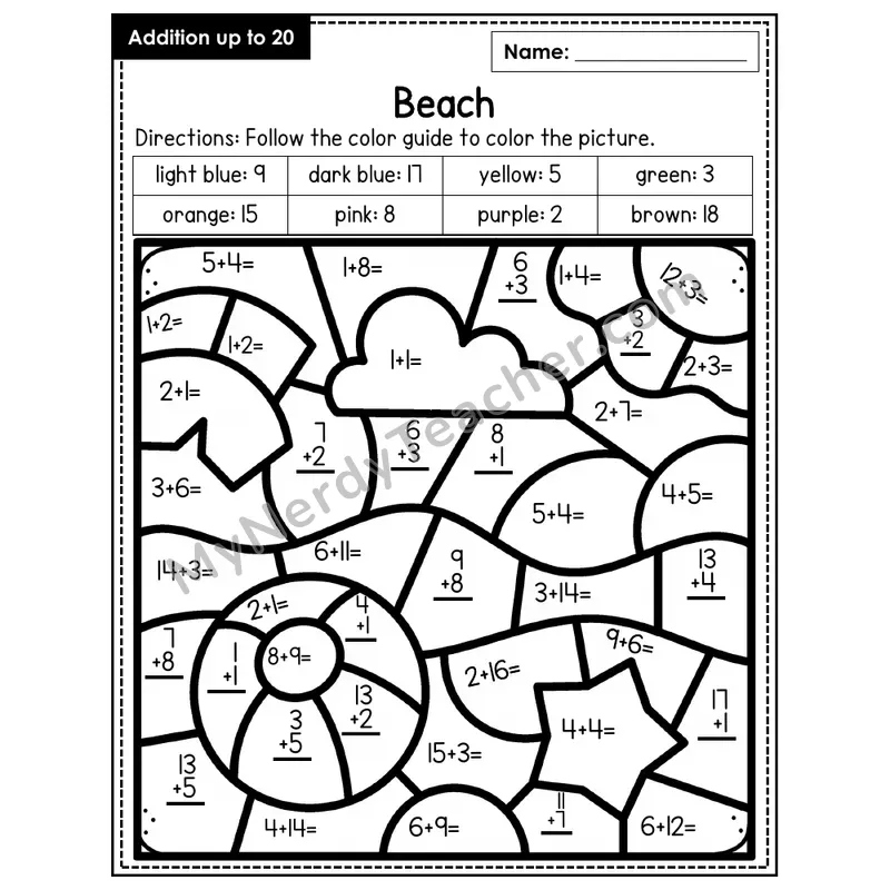 Addition to 20 Color by Number — Beach (Page 7)