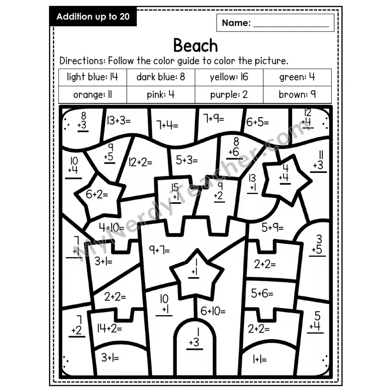 Addition to 20 Color by Number — Beach (Page 6)