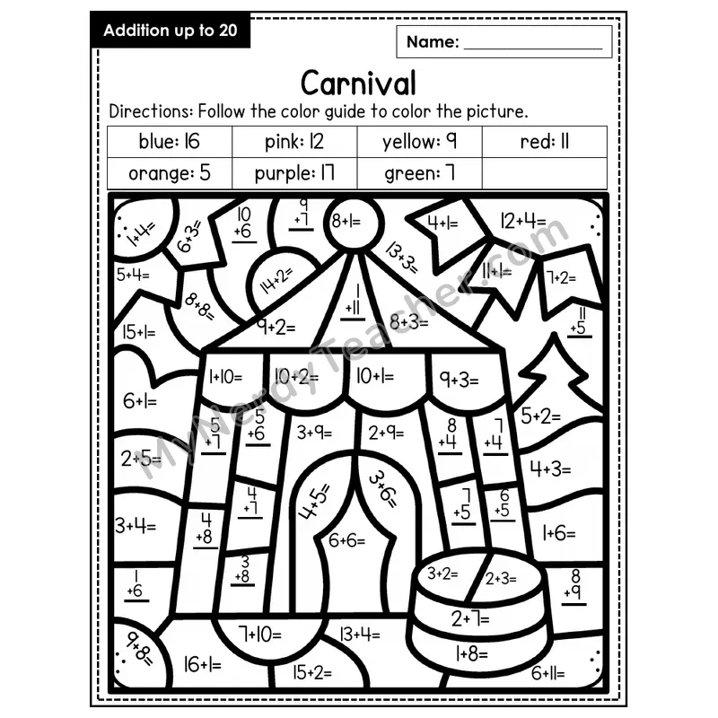 Addition to 20 Color by Number — Carnival (Page 8)