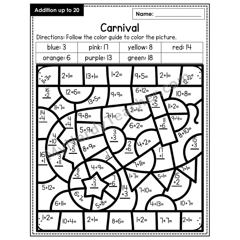 Addition to 20 Color by Number — Carnival (Page 7)