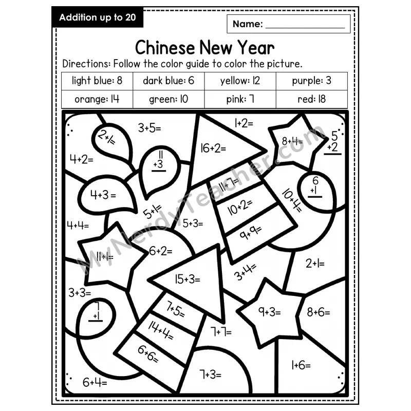 Addition to 20 Color by Number — Chinese New Year (Page 4)