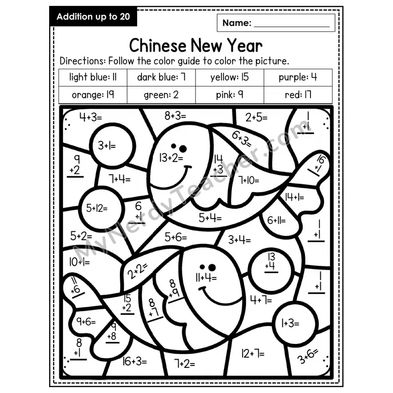 Addition to 20 Color by Number — Chinese New Year (Page 3)