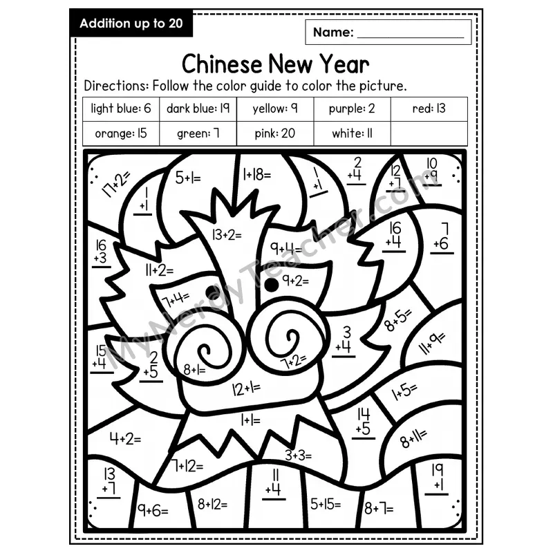 Addition to 20 Color by Number — Chinese New Year (Page 6)
