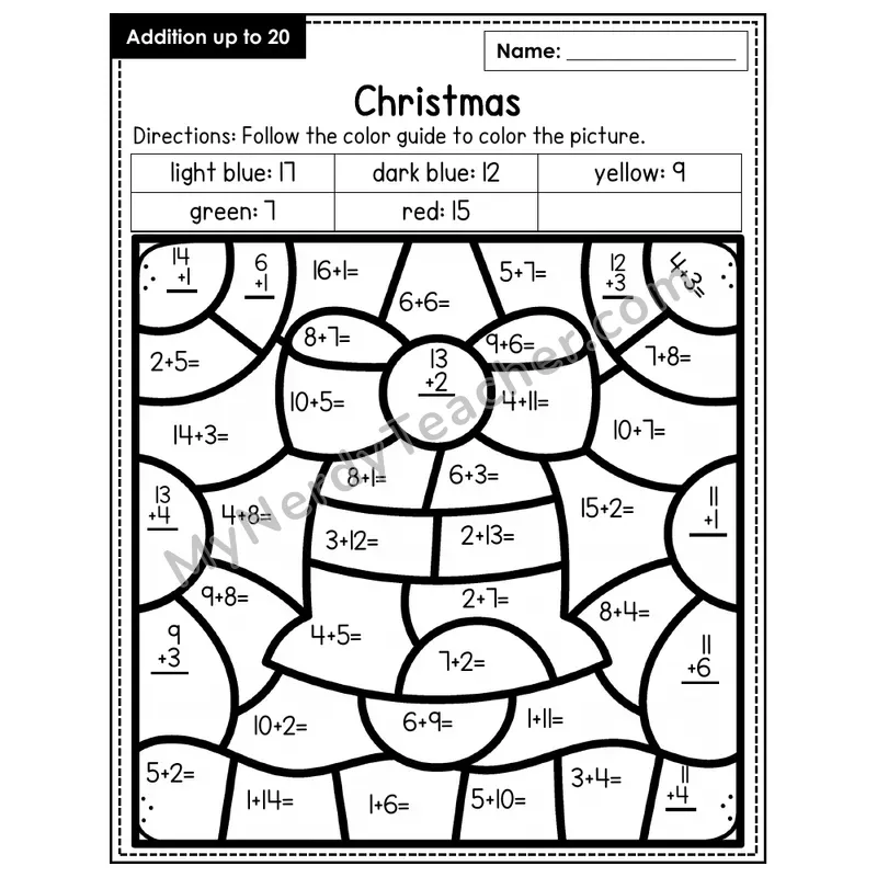 Addition to 20 Color by Number — Christmas (Page 1)