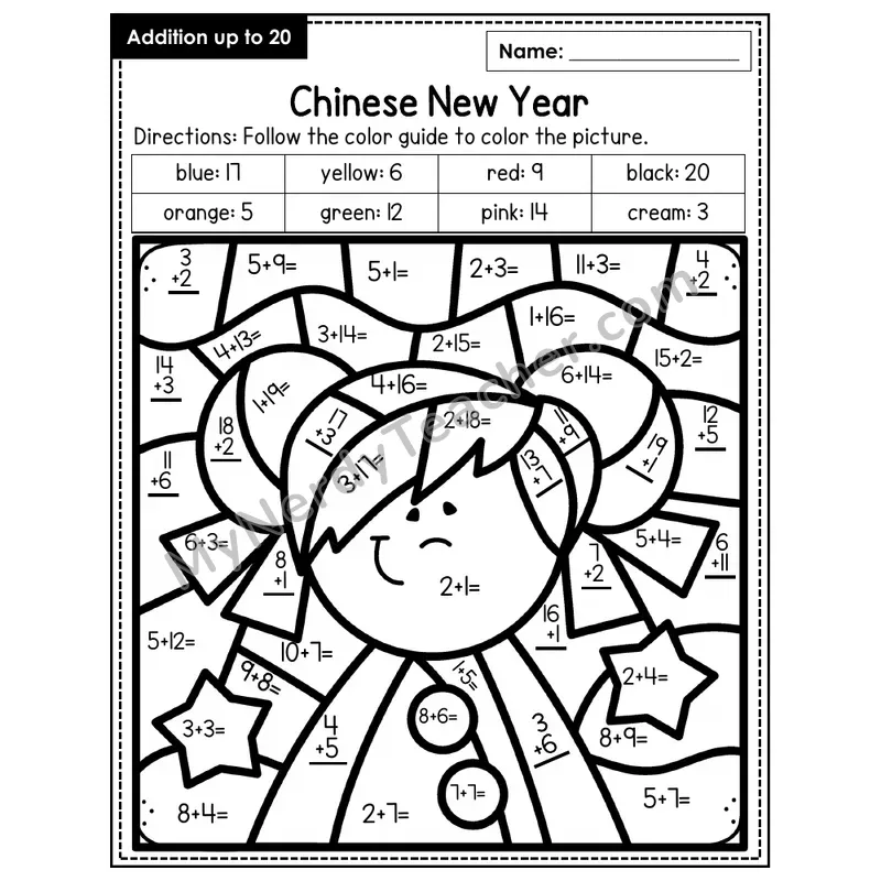 Addition to 20 Color by Number — Chinese New Year (Page 8)