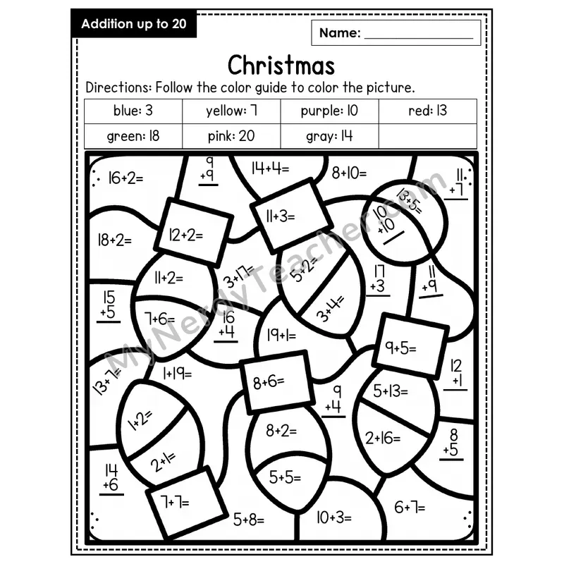 Addition to 20 Color by Number — Christmas (Page 4)