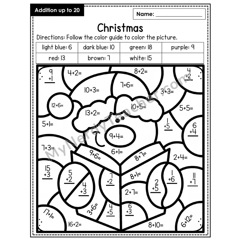 Addition to 20 Color by Number — Christmas (Page 3)