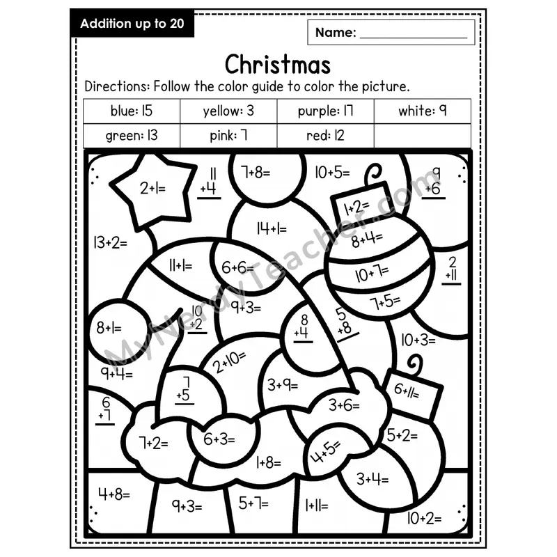Addition to 20 Color by Number — Christmas (Page 7)