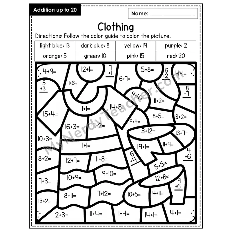 Addition to 20 Color by Number — Clothing (Page 2)