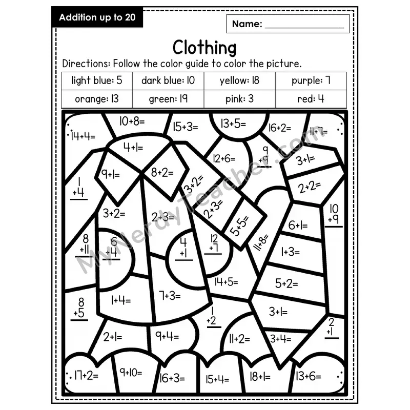 Addition to 20 Color by Number — Clothing (Page 1)