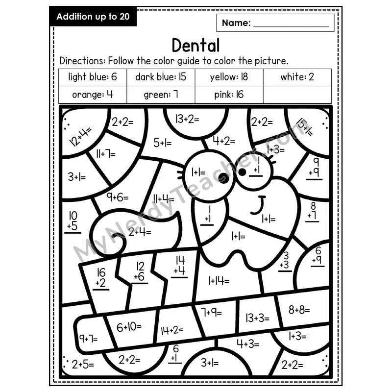 Addition to 20 Color by Number — Dental (Page 1)