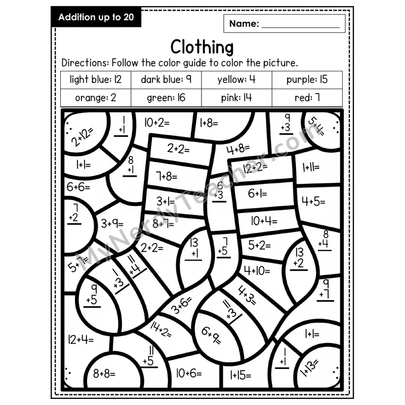 Addition to 20 Color by Number — Clothing (Page 7)