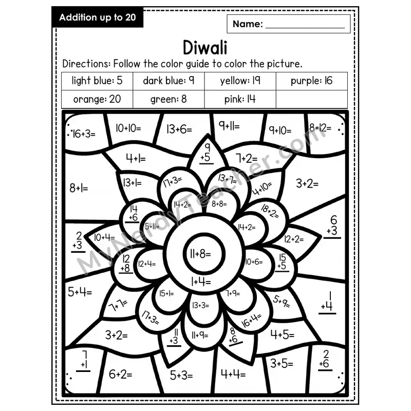 Addition to 20 Color by Number — Diwali (Page 2)