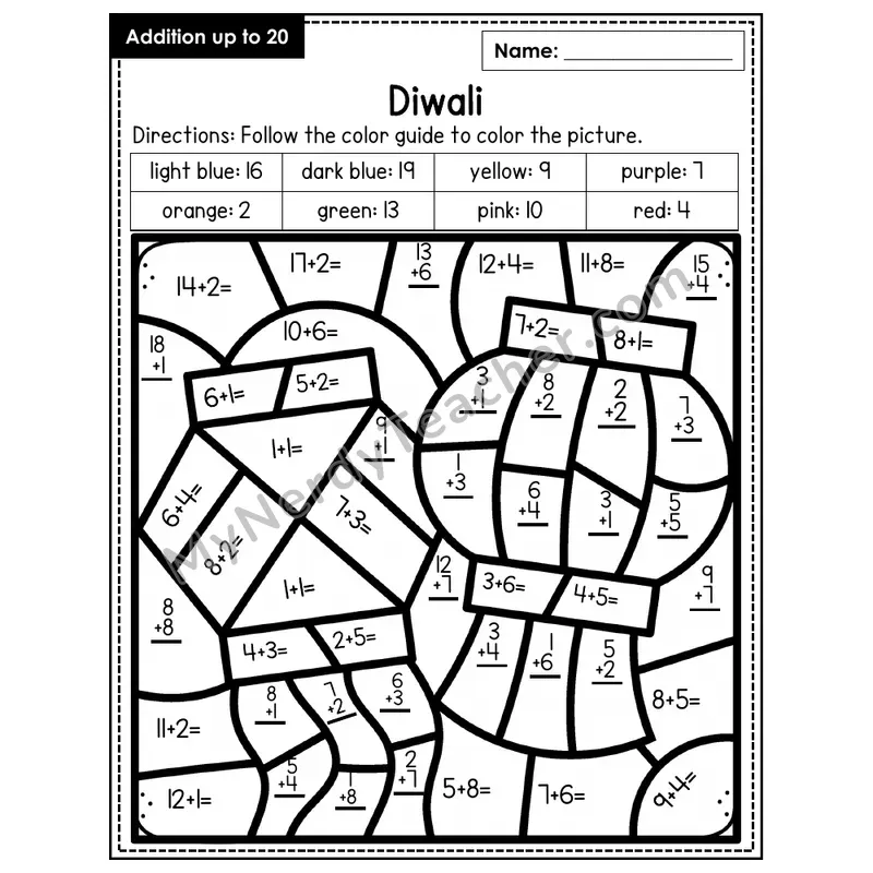 Addition to 20 Color by Number — Diwali (Page 5)