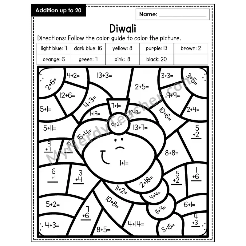 Addition to 20 Color by Number — Diwali (Page 8)