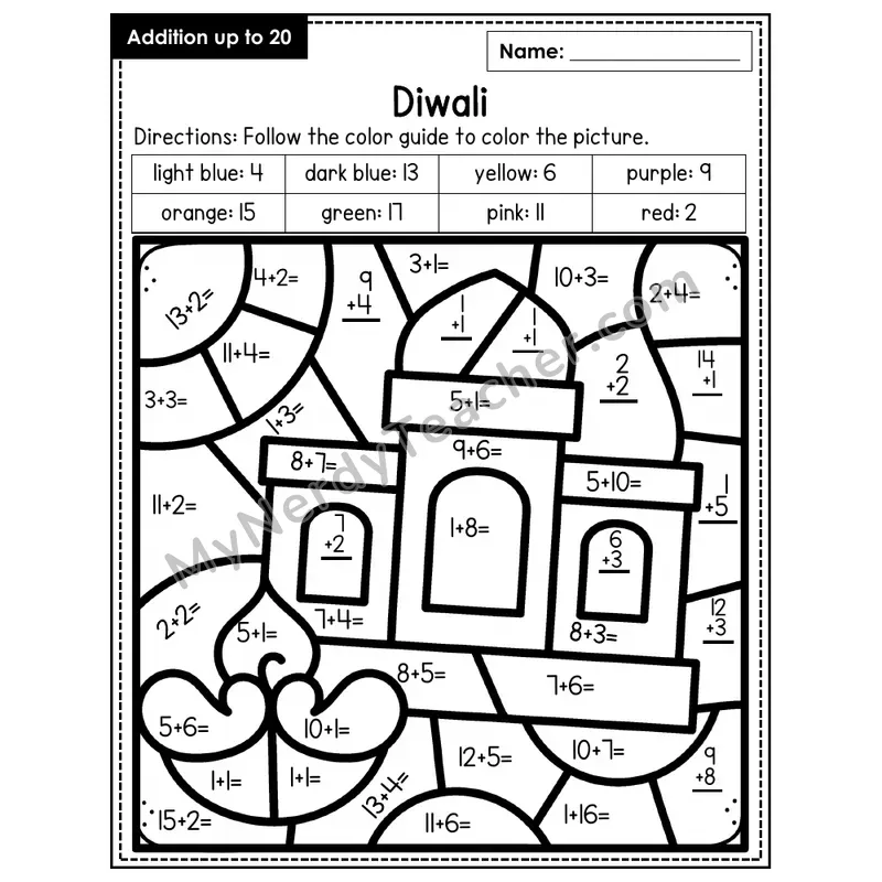 Addition to 20 Color by Number — Diwali (Page 7)