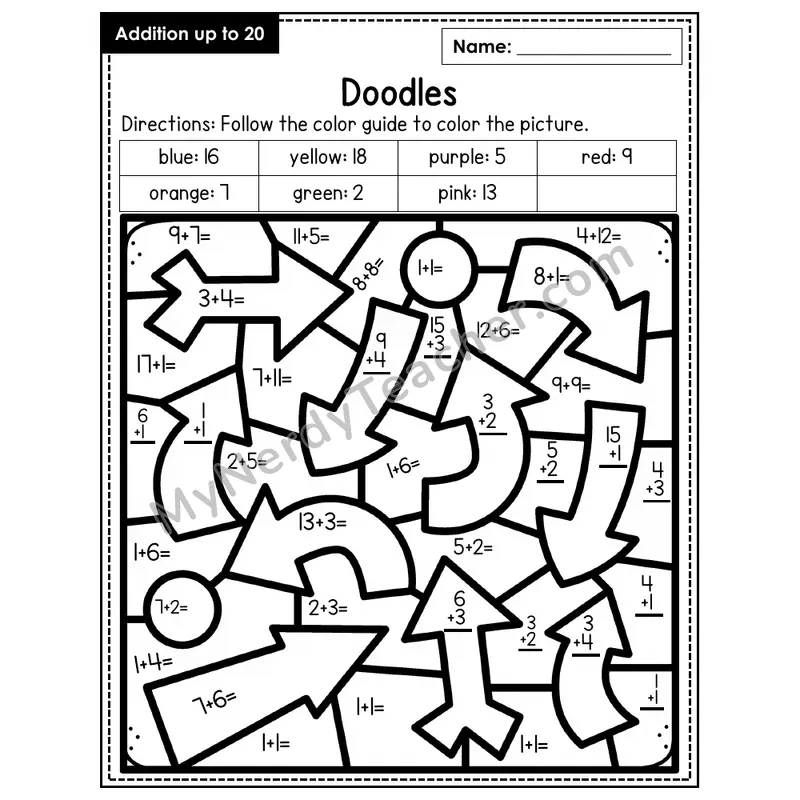 Addition to 20 Color by Number — Doodles (Page 6)