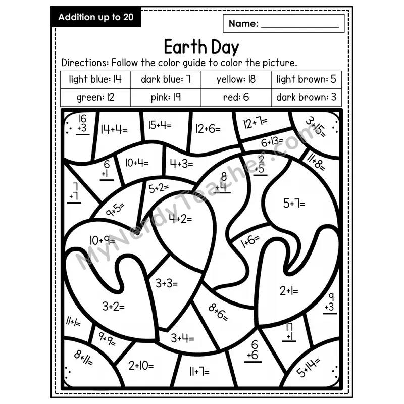 Addition to 20 Color by Number — Earth Day (Page 4)