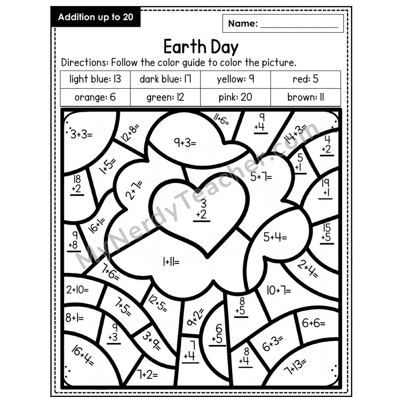 Addition to 20 Color by Number — Earth Day (Page 2)