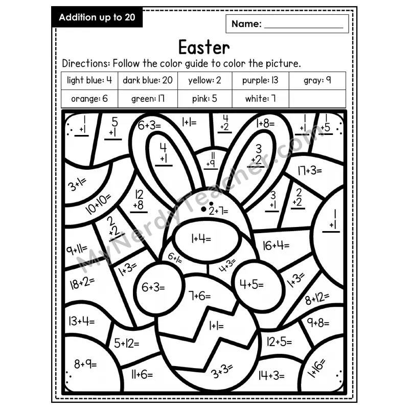 Addition to 20 Color by Number — Easter (Page 4)
