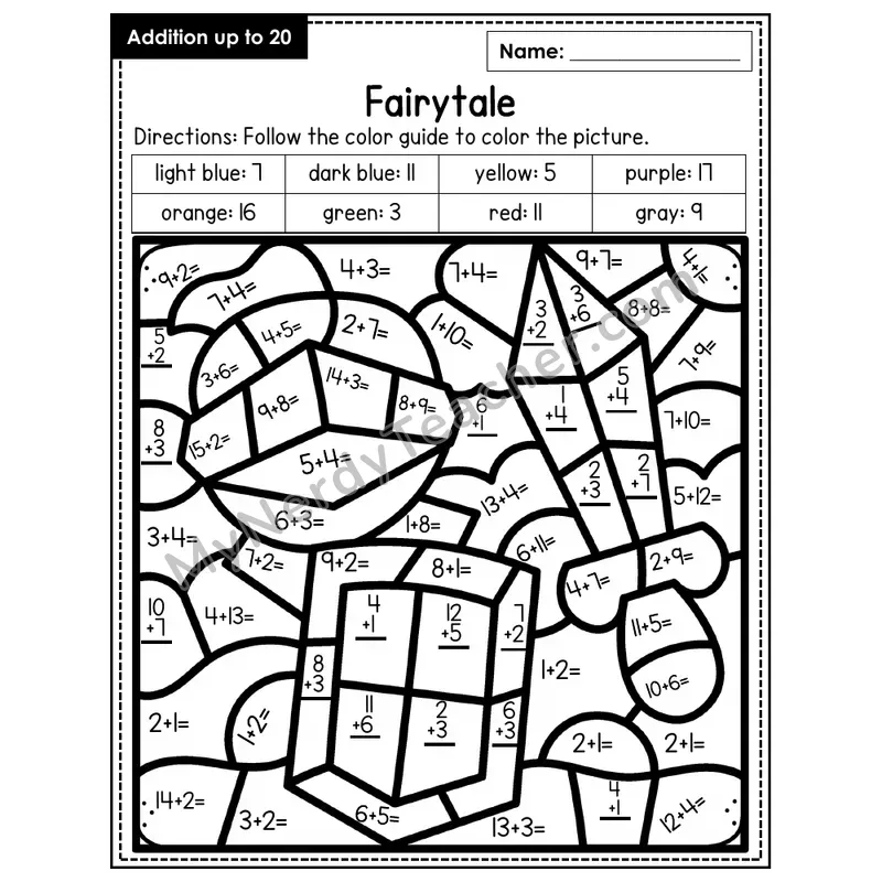 Addition to 20 Color by Number — Fairytale (Page 1)