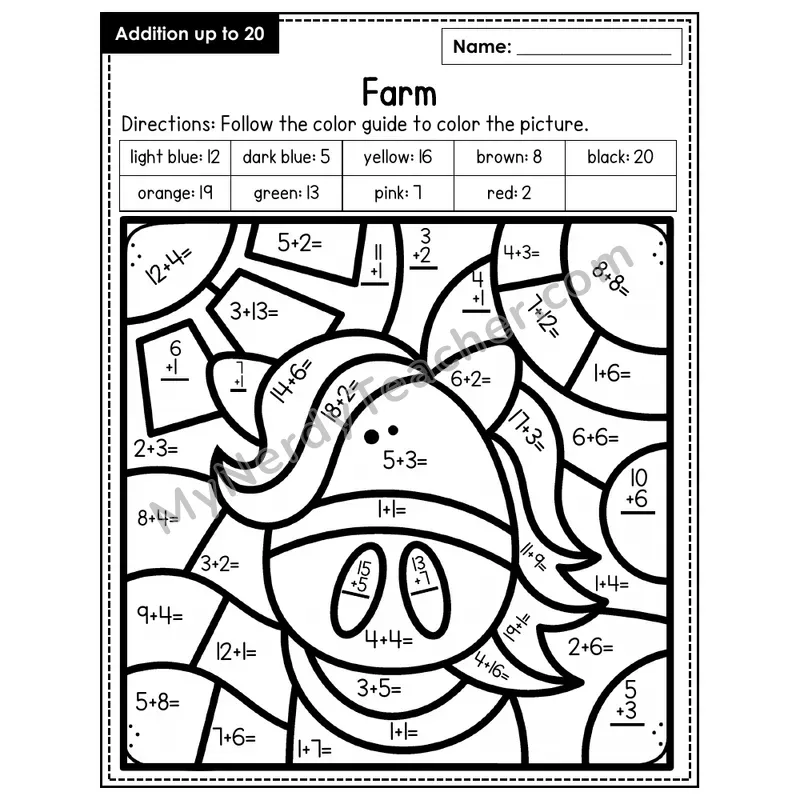 Addition to 20 Color by Number — Farm (Page 3)