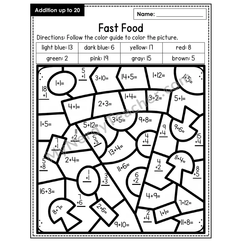 Addition to 20 Color by Number — Fast Food (Page 4)