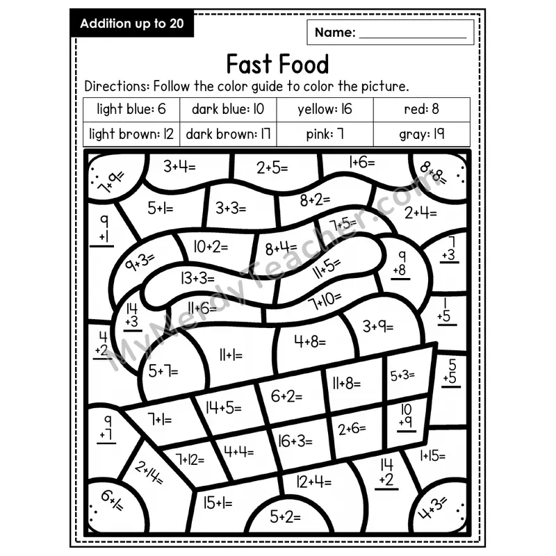 Addition to 20 Color by Number — Fast Food (Page 7)