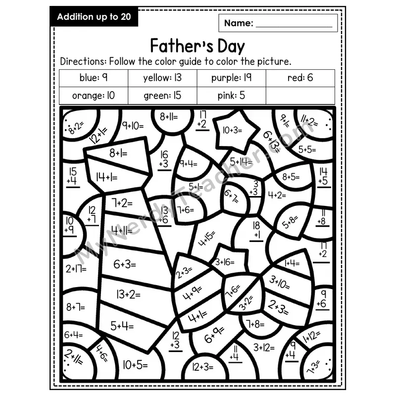 Addition to 20 Color by Number — Father's Day (Page 2)