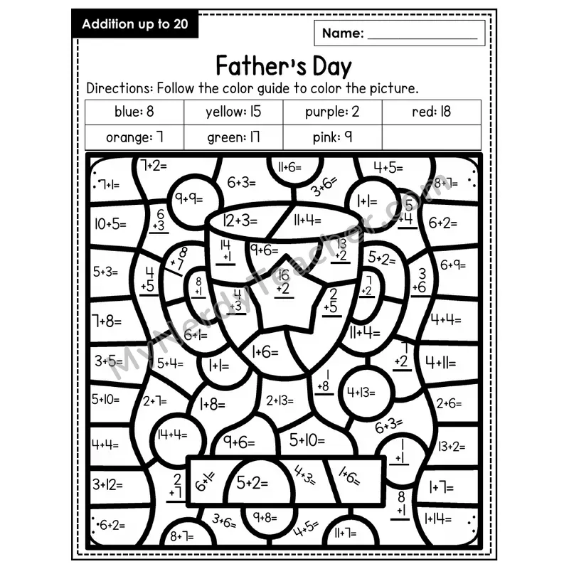 Addition to 20 Color by Number — Father's Day (Page 4)