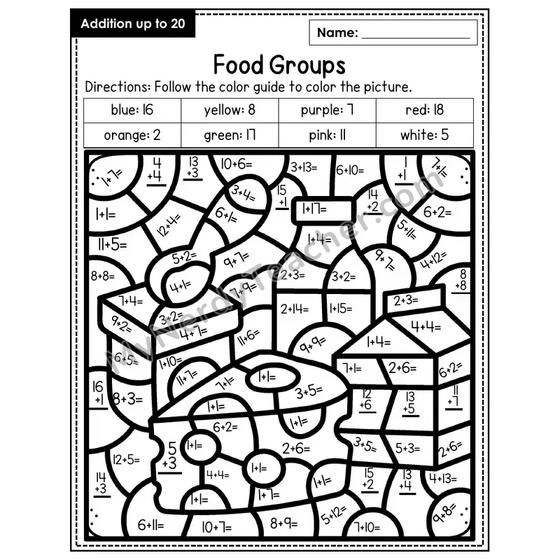 Addition to 20 Color by Number — Food Groups (Page 1)