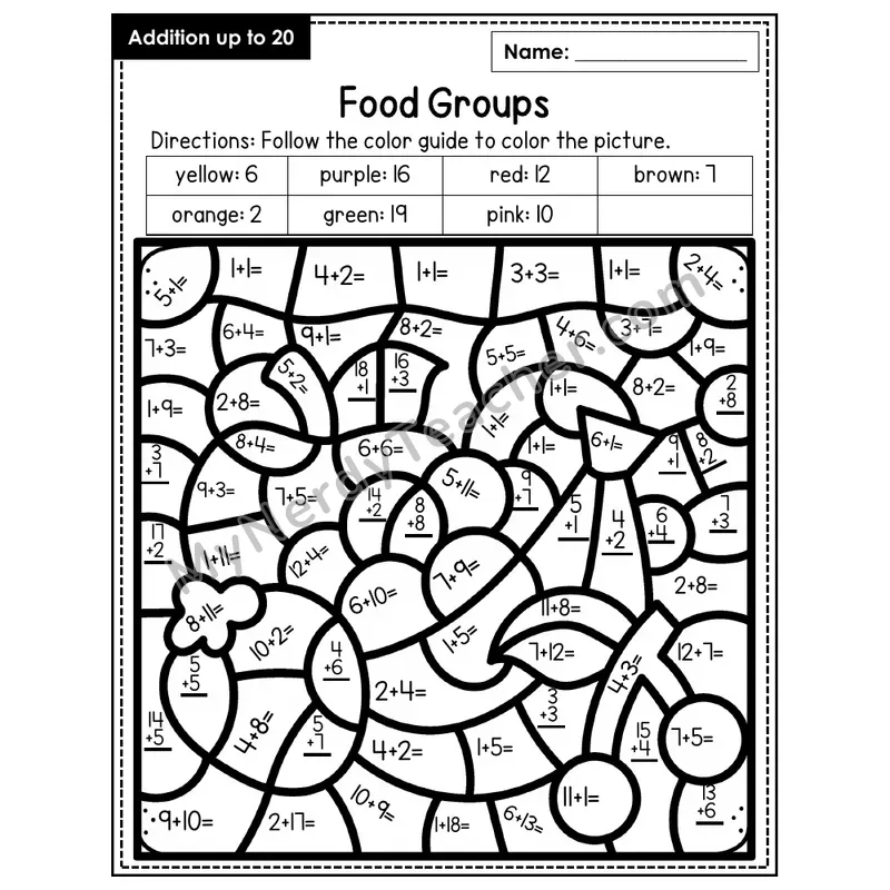 Addition to 20 Color by Number — Food Groups (Page 3)