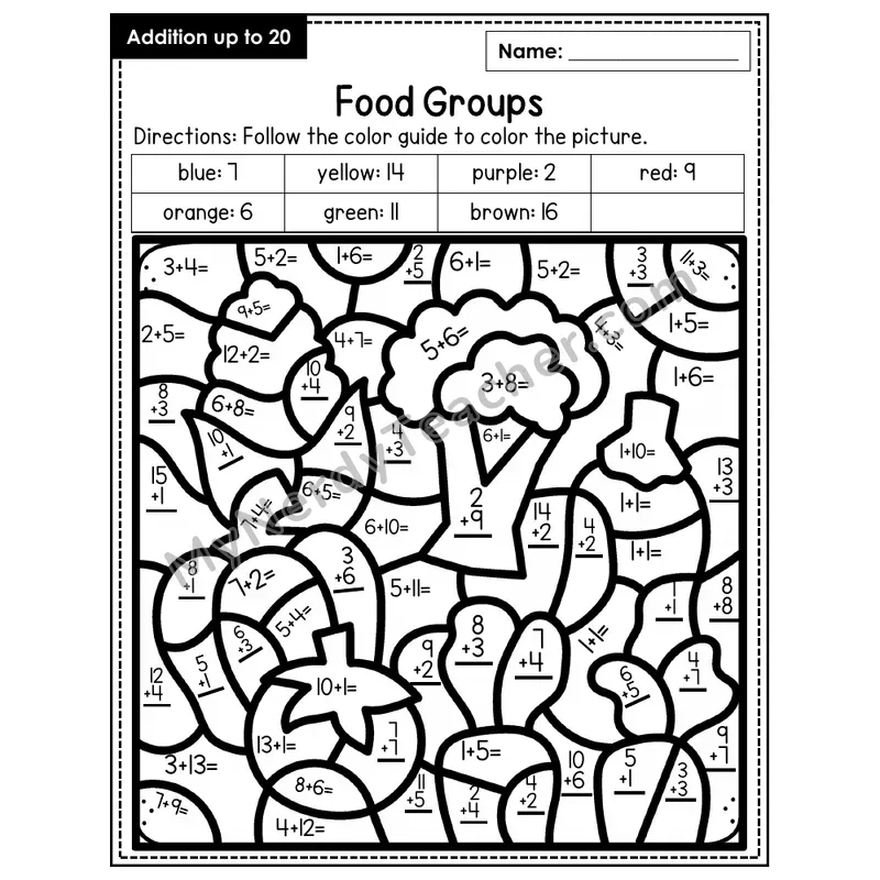 Addition to 20 Color by Number — Food Groups (Page 8)