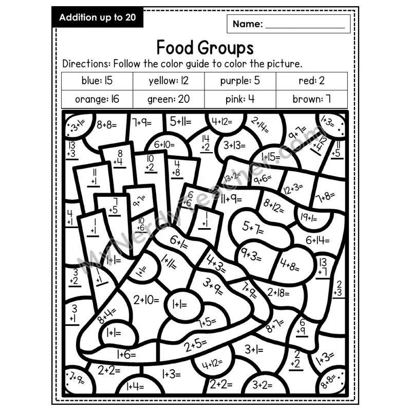 Addition to 20 Color by Number — Food Groups (Page 5)