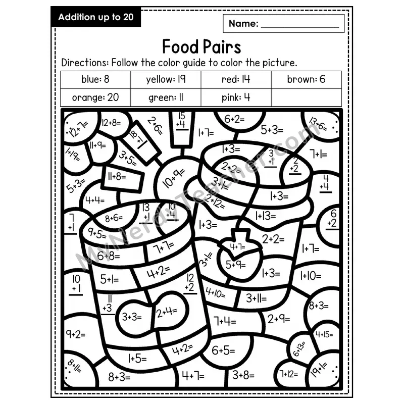 Addition to 20 Color by Number — Food Pairs (Page 2)