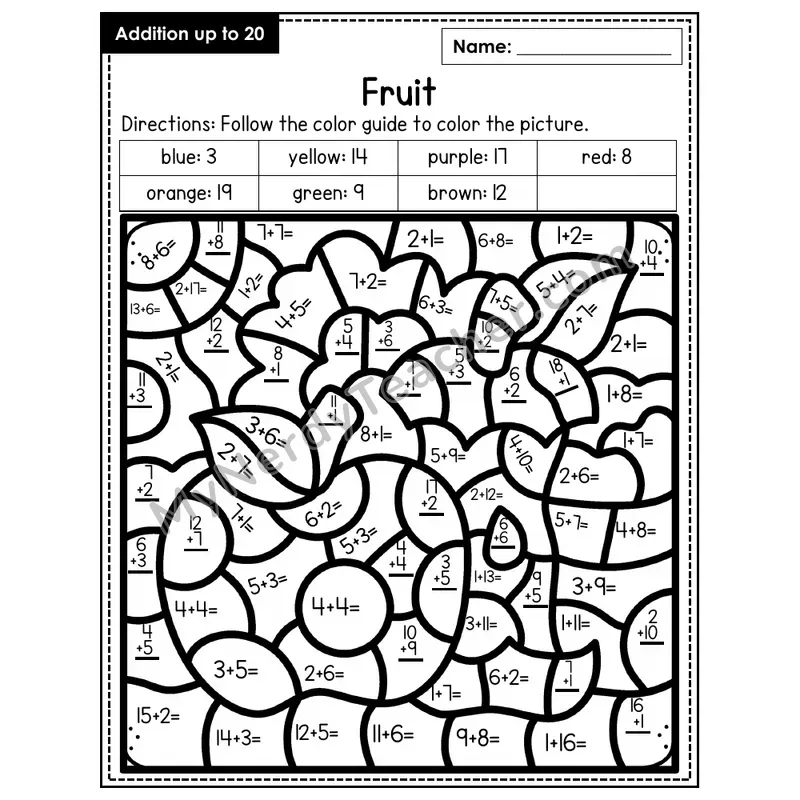 Addition to 20 Color by Number — Fruit (Page 1)