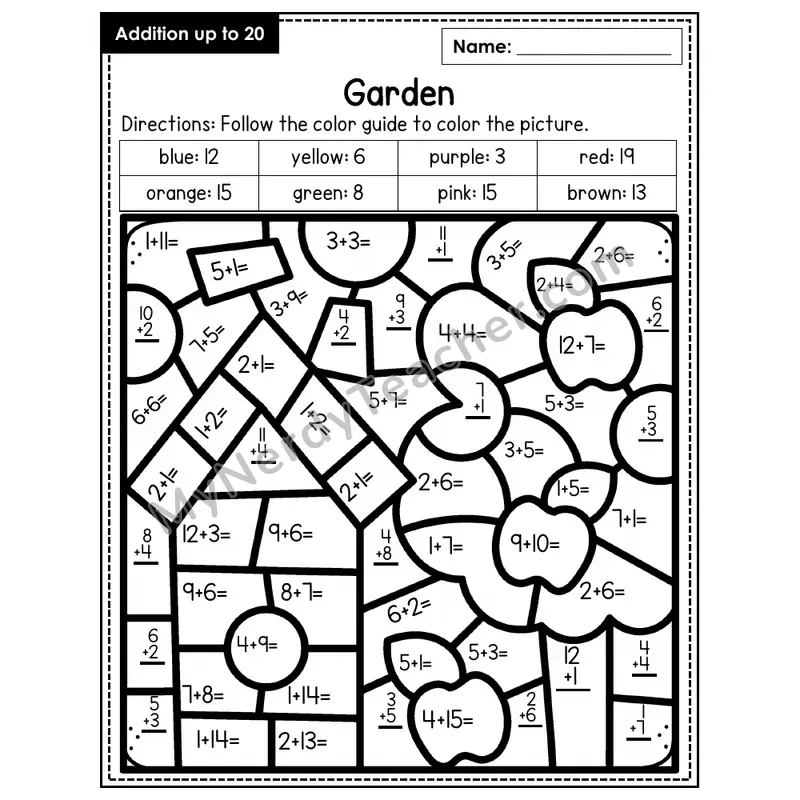 Addition to 20 Color by Number — Garden (Page 8)