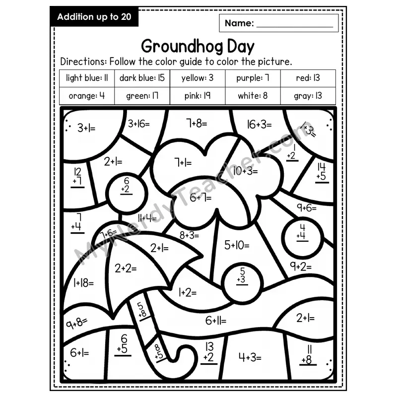 Addition to 20 Color by Number — Groundhog Day (Page 6)