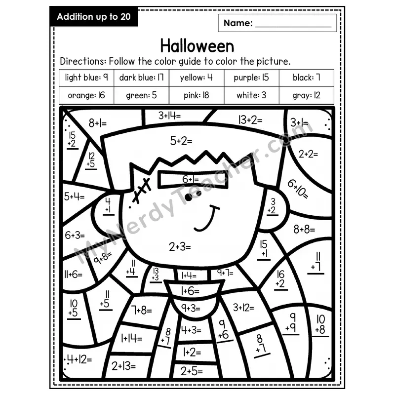 Addition to 20 Color by Number — Halloween (Page 1)