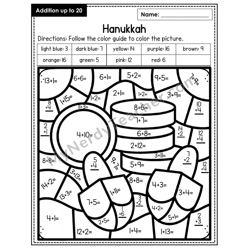 Addition to 20 Color by Number — Hanukkah (Page 3)