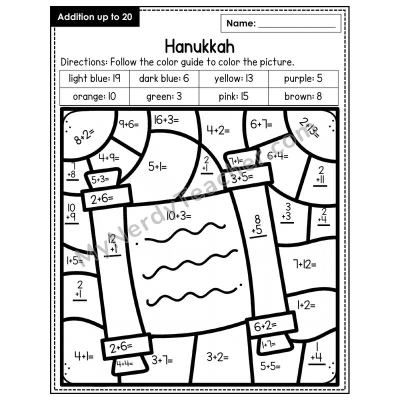 Addition to 20 Color by Number — Hanukkah (Page 8)