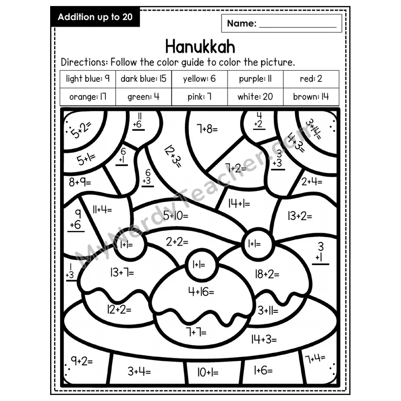 Addition to 20 Color by Number — Hanukkah (Page 7)