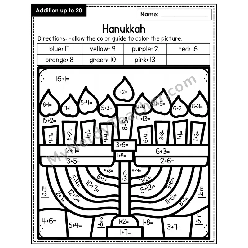 Addition to 20 Color by Number — Hanukkah (Page 5)