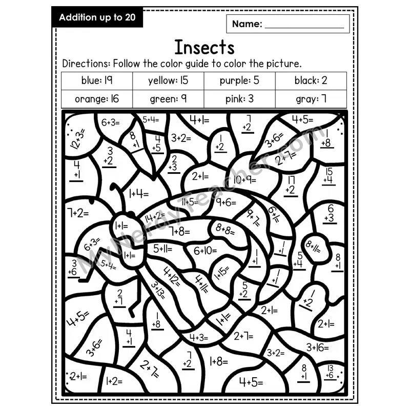 Addition to 20 Color by Number — Insects (Page 3)