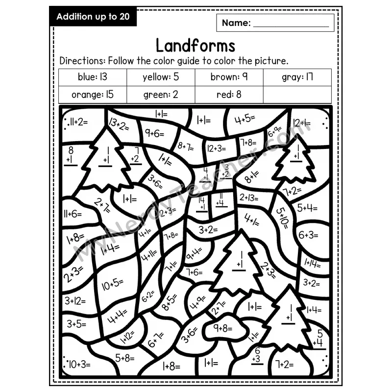 Addition to 20 Color by Number — Landforms (Page 2)